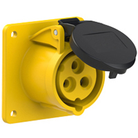 Pin and Sleeve Receptacle Outlet Devices 888-13000-NS IEC 60309  Panel Mount Receptacle Straight Type, IP44 Rated, 20 Amp 120 Volt, 4H, IEC 309 International Pin and Sleeve Devices